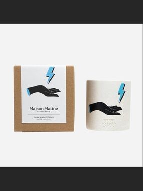 Maison Matine Dark and Stormy Candle — White with Blue & Black Accents